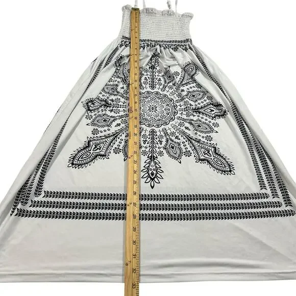 Cristina Love White Smocked Sundress Black Bandana Paisley Mandala Print Medium - Picture 5 of 7